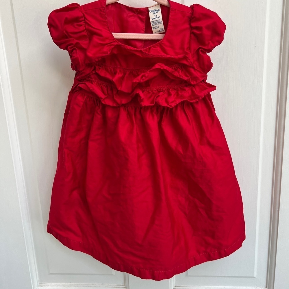 OshKosh Red Christmas Dress with Bow and Puff Sleeves